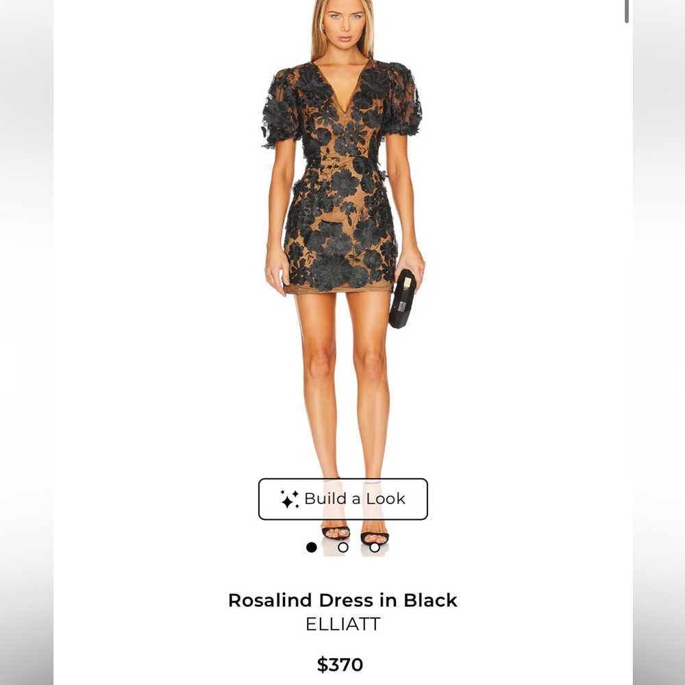 elliatt rosalind black floral applique 3d puff sleeve mini dress size medium NEW